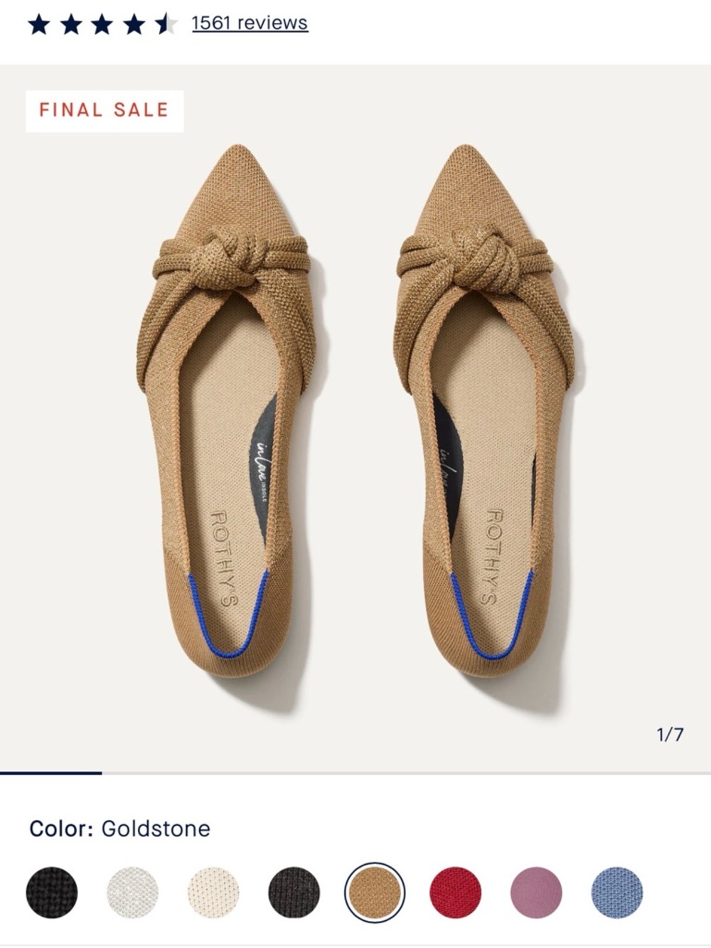 Rothy's Goldstone Knotted Pointed-Toe Flat